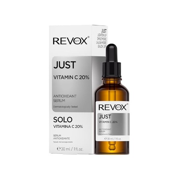 REVOX B77 - Just Vitamin C 20%, 30 ml, Sérum Visage À La Vitamine C, Antioxydant, Éclaircit Et Unifie Le Teint, Réduit Les Ta