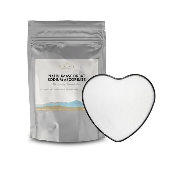 Royal Spice Ascorbate de sodium E301 250 g – Antioxydant pur & additif alimentaire – Poudre dascorbate de sodium pour la fab