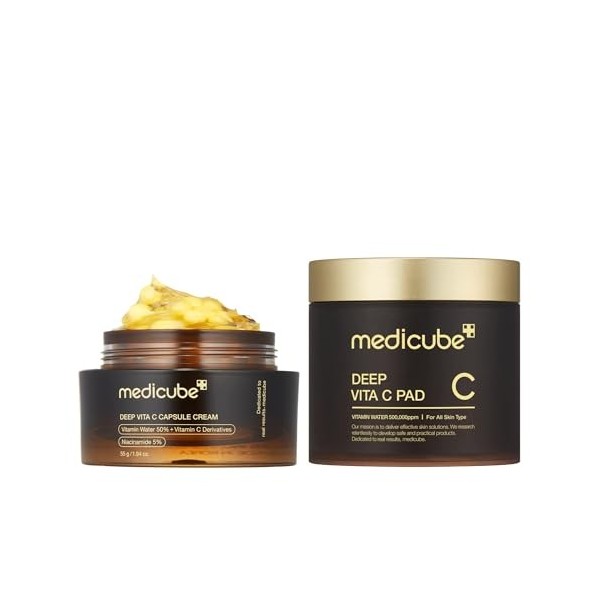 medicube Routine Éclat Vitamine C: Vita C Intense Pads 70 Pads & Crème Capsules Vitamine C intense- 55ml | Fermeté & Rebond