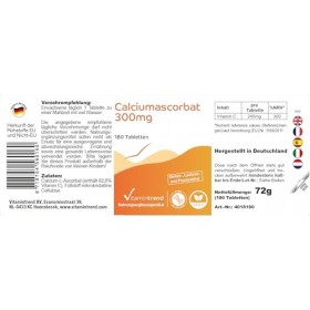 Ascorbate de Calcium 180 comprimés ! POUR 6 MOIS ! Vitamine C 300mg tamponnée – Végan Flacon avantageux | Vitamintrend®