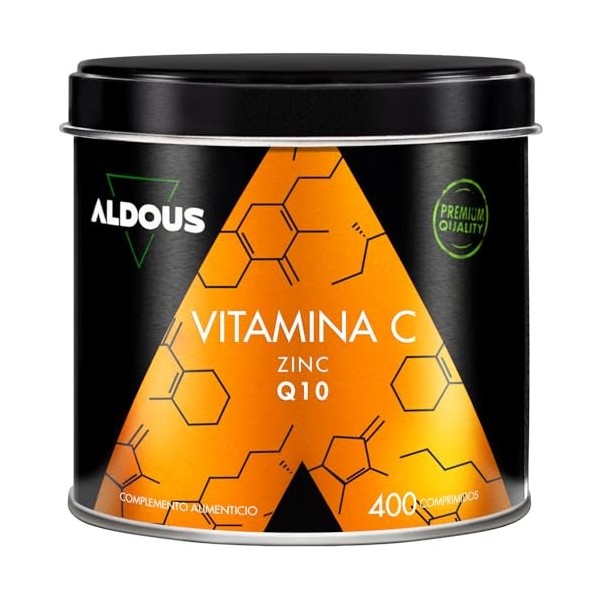 Vitamine C + Zinc - 400 Comprimés - 500mg de Vitamine C + 10mg de Zinc + 20mg de Q10 par dose journalière - Vitamines pour la