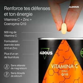 Vitamine C + Zinc - 400 Comprimés - 500mg de Vitamine C + 10mg de Zinc + 20mg de Q10 par dose journalière - Vitamines pour la