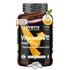 Vitamine C 1000 mg avec Zinc + Bioflavonoïdes & Églantier – 180 comprimés – Formule 100 % végétale – Soutien immunitaire & pr