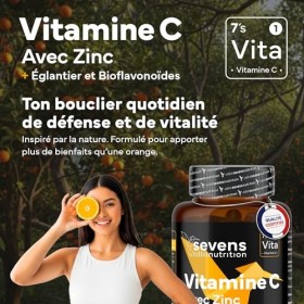 Vitamine C 1000 mg avec Zinc + Bioflavonoïdes & Églantier – 180 comprimés – Formule 100 % végétale – Soutien immunitaire & pr