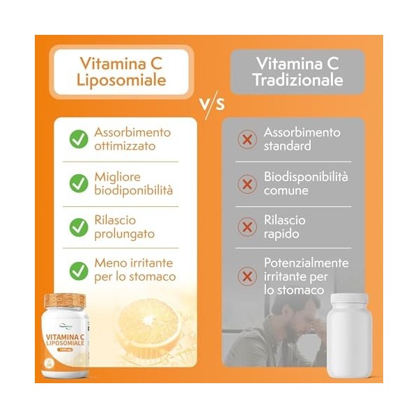 Vitamine C Liposomale 1000mg, 180 Gélules – Complément Alimentaire qui contribue au fonctionnement normal du système immunita