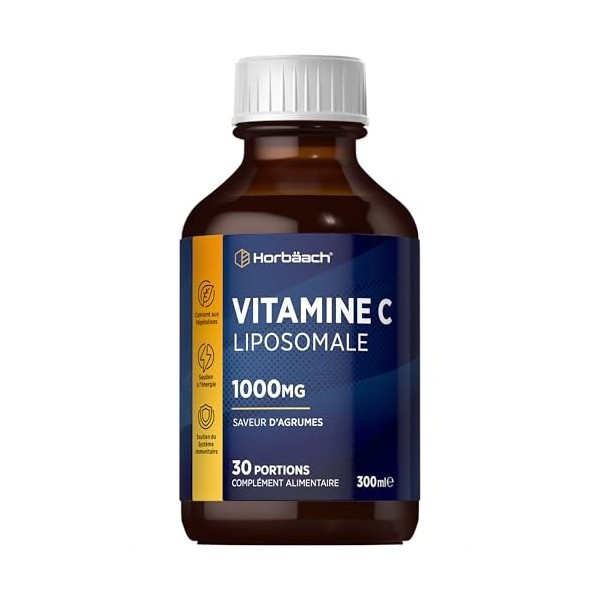 Vitamine C Liposomale 1000 mg Liquide | Végan 300 ml Complément Alimentaire | Saveur d’Agrumes | Soutien du Système Immunitai