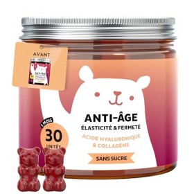 Gummies Anti-Âge Elasticité & Fermeté - Acide Hyaluronique & Collagène avec Vitamine C, E, Coenzyme Q10-30 unités 1 mois - V...