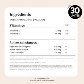 Gummies Anti-Âge Elasticité & Fermeté - Acide Hyaluronique & Collagène avec Vitamine C, E, Coenzyme Q10-30 unités 1 mois - V...