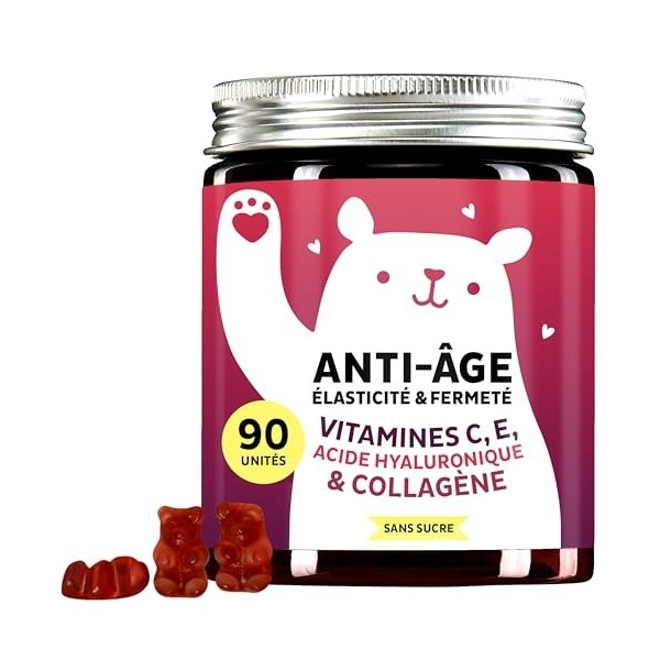 Gummies Anti-Âge Elasticité & Fermeté - Acide Hyaluronique & Collagène avec Vitamine C, E, Coenzyme Q10-30 unités 1 mois - V...