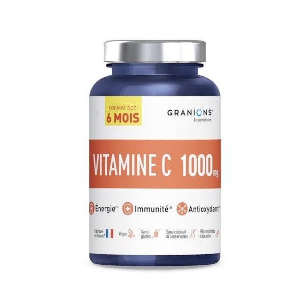 VITAMINE C 1000 mg GRANIONS | FORMAT 6 MOIS - Vitamines C Energie - Vitamines Adultes - Vitamin C Haut Dosage - Vitamine C Ve