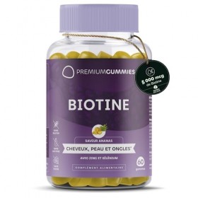 Biotine 5000 mcg - Gommes à la biotine pour les cheveux, la peau et les ongles - Zinc et sélénium - Saveur ananas - Sans sucr