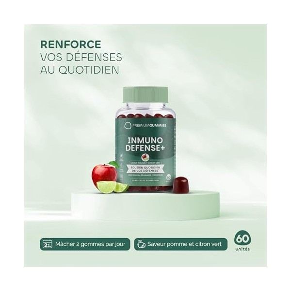 Gommes à la vitamine C, zinc, échinacée, sureau et propolis - Renforcent les défenses immunitaires - Saveur pomme-citron vert