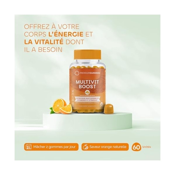 Multivitaminées Gommes - 13 vitamines: A, C, D, E, K, B1, B2, B3, B5, B6, B12, biotine, acide folique, zinc et sélénium - Goû