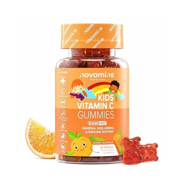 Vitamine C Enfants - Sans Sucre & Sans Gluten - 40mg et Zinc - Gummies Vitamine C avec Vitamines B6, B12 - Vitamines Végétali