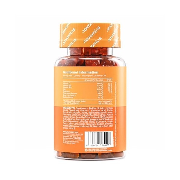 Vitamine C Enfants - Sans Sucre & Sans Gluten - 40mg et Zinc - Gummies Vitamine C avec Vitamines B6, B12 - Vitamines Végétali