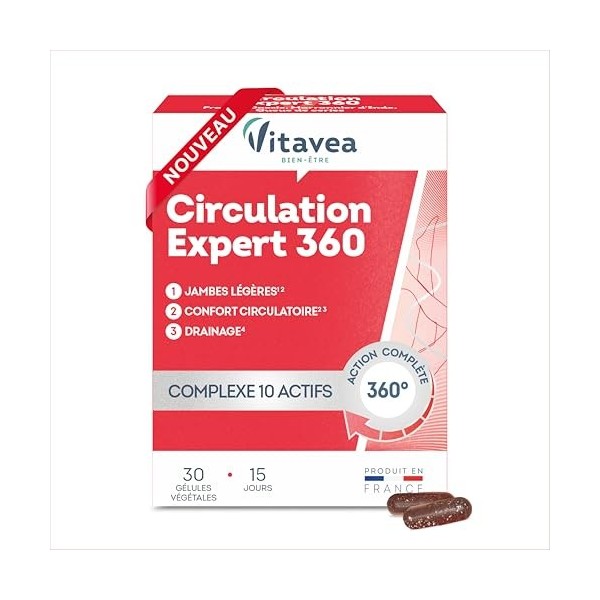 Vitavea bien-être – Circulation Expert 360 – Complément Alimentaire Jambes Légères & Circulation Sanguine – Vitamines C, E, B
