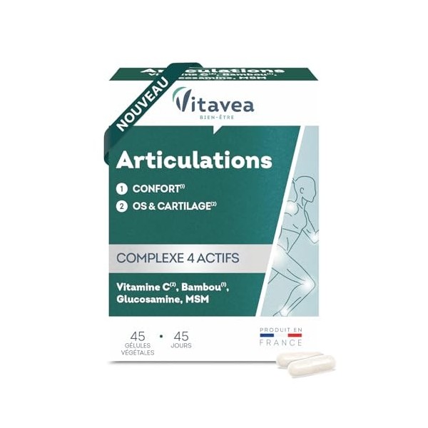 Vitavea bien-être – Articulations – Complément Alimentaire Confort & Mobilité – Glucosamine, MSM, Bambou & Vitamine C – Os et...
