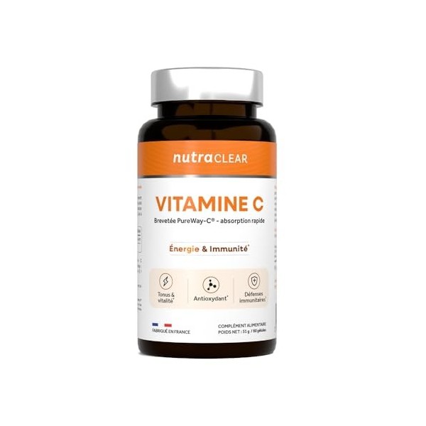 Nutraclear | Cure de 3 mois Vitamine C PureWay-C® 3x60 Gélules | Haute Absorption & Assimilation | Immunité, Énergie & Rédu V...