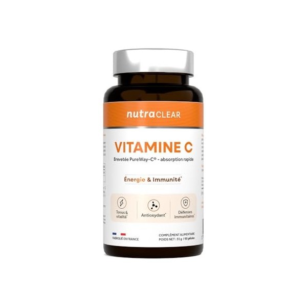 Nutraclear | Cure de 3 mois Vitamine C PureWay-C® 3x60 Gélules | Haute Absorption & Assimilation | Immunité, Énergie & Rédu V...