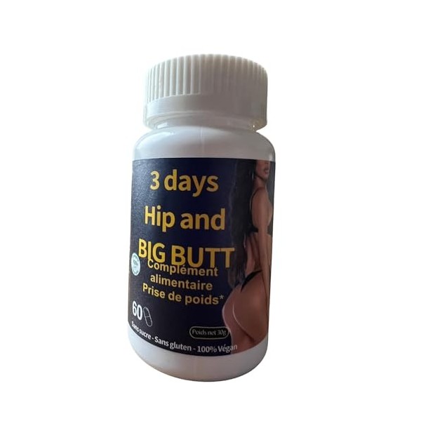 Hip butt 3 Days enlargement capsules à base dingrédients 100% naturels. Conçue pour aider à augmenter le volume et la forme 