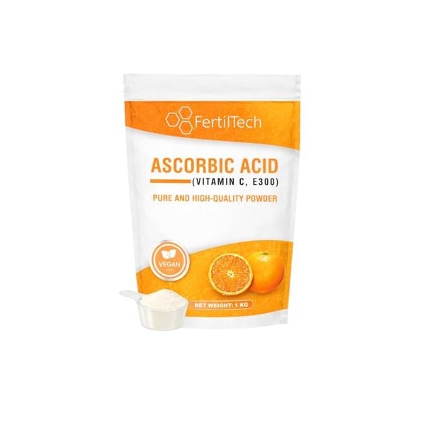 FertilTech Acide Ascorbique en Poudre 1 kg 1000 g – Grand Format 1000 Portions – Vitamine C E300 – 100% Pur – Qualité Alime