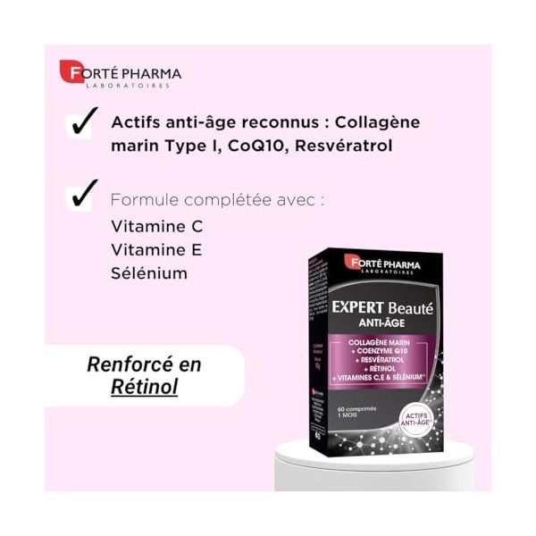 Forté Pharma - Expert Beauté Anti Age - Signes de lâge - Complement alimentaire Collagene marin type I, CoQ10, Resveratrol, ...