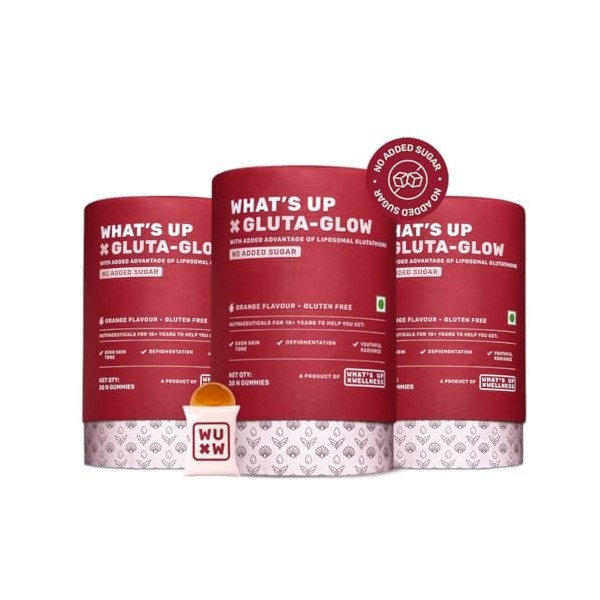 Whats Up Gluta-Glow Gummies | Teint de peau éclatant | Dépigmentation | Détoxification | 90 jours | Hommes et femmes | Premi ...