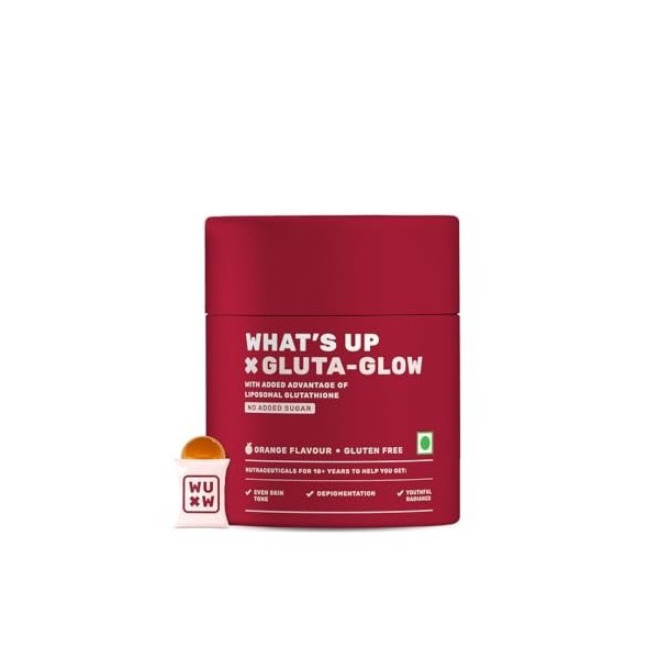 Whats Up Gluta-Glow Gummies | Teint de peau éclatant | Dépigmentation | Détoxification | 90 jours | Hommes et femmes | Premi ...