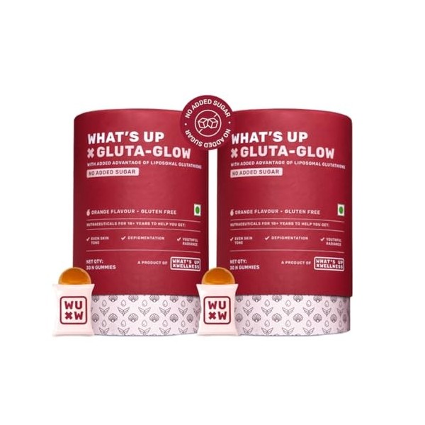 Whats Up Gluta-Glow Gummies | Teint de peau éclatant | Dépigmentation | Détoxification | 90 jours | Hommes et femmes | Premi ...