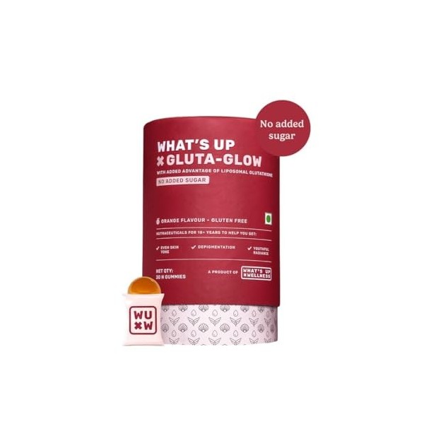 Whats Up Gluta-Glow Gummies | Teint de peau éclatant | Dépigmentation | Détoxification | 90 jours | Hommes et femmes | Premi ...