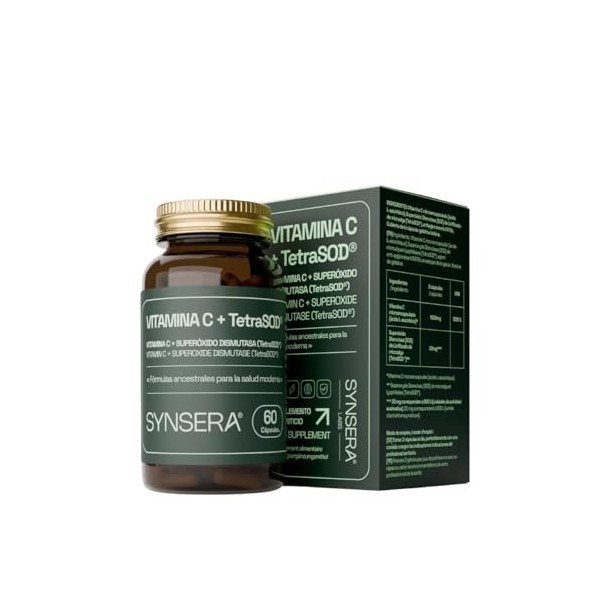 SYNSERA - Capsules de vitamine C à libération prolongée avec TetraSOD - Antioxydant cellulaire avancé - Soutien immunitaire, 
