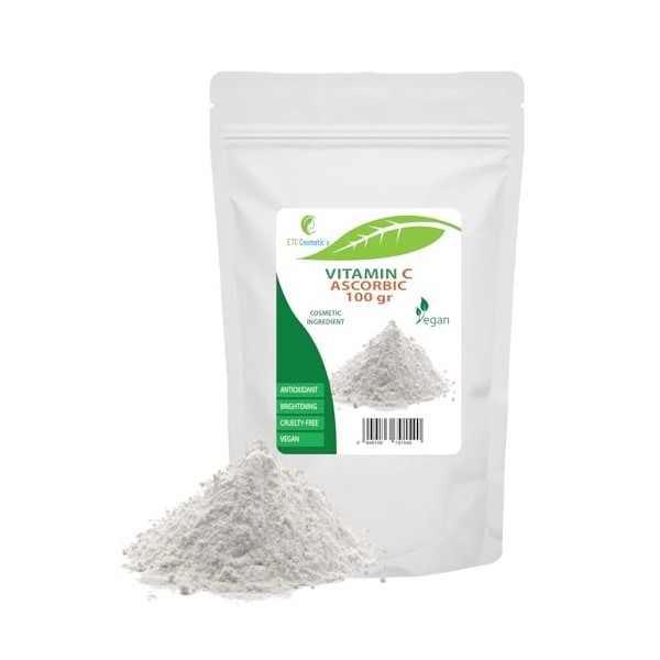Vitamine C acide ascorbique - 100 g - Utilisation dans les lotions, toniques, crèmes, sérums, masques, produits anti-âge, s