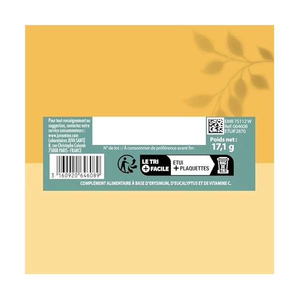 JUVAMINE - Expert Voies Respiratoires – Facilite la respiration - Système immunitaire - Adoucit la gorge – Eucalyptus - Erysi