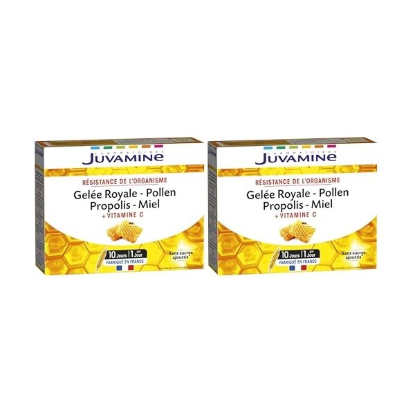 JUVAMINE - Gelée royale - Pollen - Propolis - Miel - Vitamine C - Produits de la Ruche - 10 ampoules - Résistance de lorgani ...