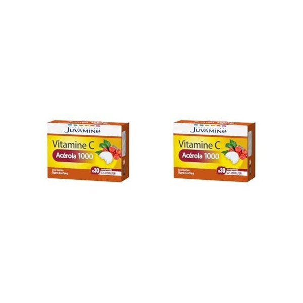 JUVAMINE - Vitamine C Acérola 1000mg - 30 Comprimés à croquer Lot de 2 Vitamine C