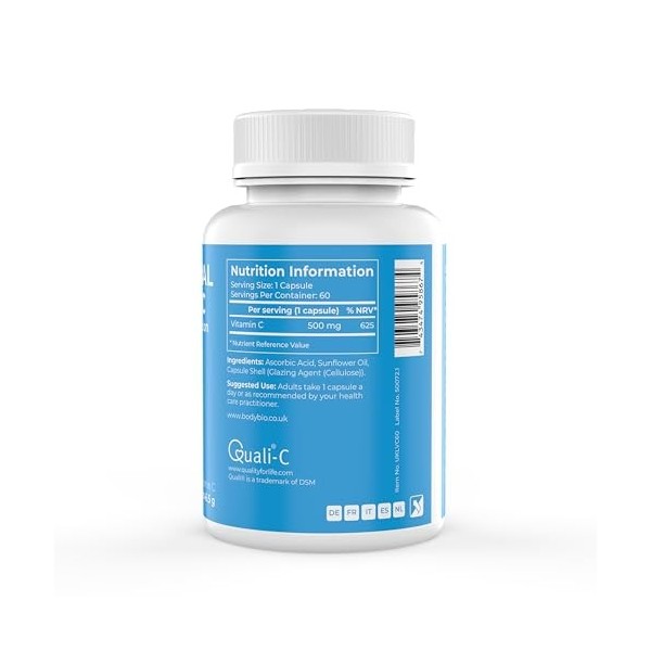 BodyBio Vitamine C Liposomale - 60 gélules 1 Mois - Antioxydant Puissant pour Soutien Immunitaire & Santé Cellulaire - Acid