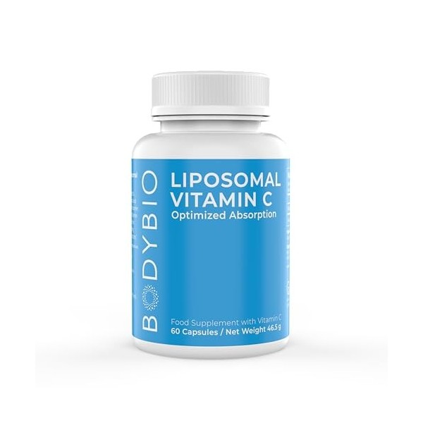 BodyBio Vitamine C Liposomale - 60 gélules 1 Mois - Antioxydant Puissant pour Soutien Immunitaire & Santé Cellulaire - Acid