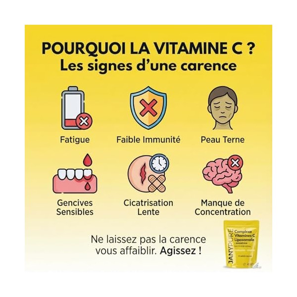 Vitamine C Liposomale 1000mg + Magnésium | Haute Absorption & Assimilation Maximale | Immunité, Énergie, Anti-Fatigue & Colla