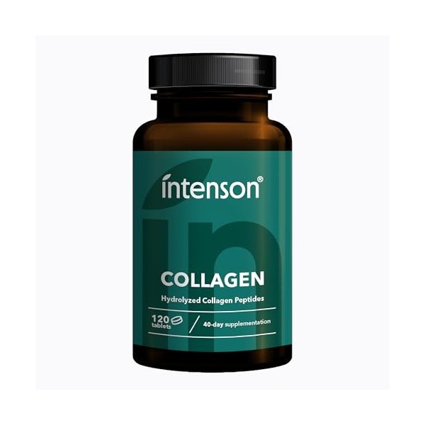 Intenson Collagen Tablets, 120 Comprimés, Peptides de Collagène Hydrolysé, Peau Cheveux et Ongles, Cure de 40 Jours