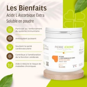 Acide L-Ascorbique E300 Extra Soluble en Poudre Pierre Jérôme - 500 G - Vitamine C Pure et Naturelle - Complément Immunité et...
