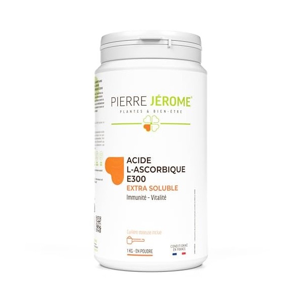 Acide L-Ascorbique E300 Extra Soluble en Poudre Pierre Jérôme - 500 G - Vitamine C Pure et Naturelle - Complément Immunité et...