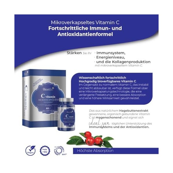 Biostile C Vitamin Microencapsulée – Vitamine C des cynorrhodons pour lénergie et limmunité