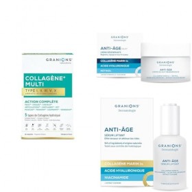 GRANIONS - MULTI COLLAGENE COMPRIMÉS CITRON + CREME DE NUIT 50 mL + SERUM 30 mL - Collagene marin - Acide Hyaluronique - Coll