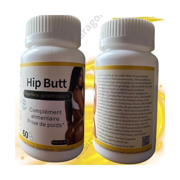 Hip butt 3 Days enlargement capsules. Conçue pour aider à augmenter le volume et la forme de vos fesses et hanches.