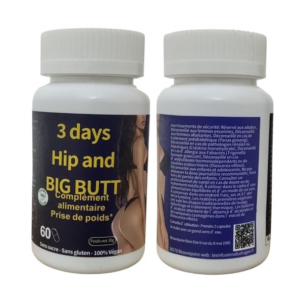 Hip butt 3 Days enlargement capsules à base dingrédients 100% naturels.