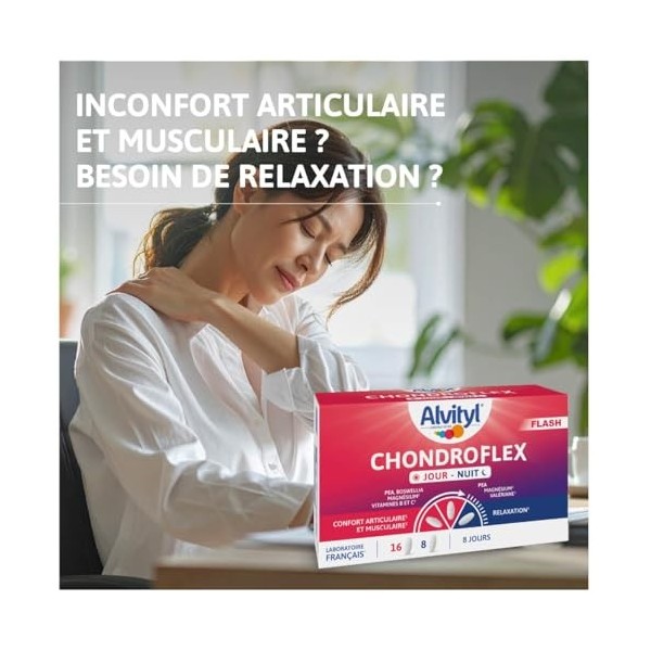 ALVITYL – Chondroflex Jour Nuit – Formule Flash - Double action : jour & nuit - PEA – Confort articulaire et musculaire – rel