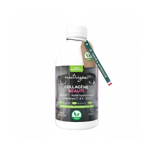 Collagène Beauté Boisson Vegan Nutrigée – Peptides VegCol®, acide hyaluronique, vitamines C & E, zinc – peau ferme, rides réd