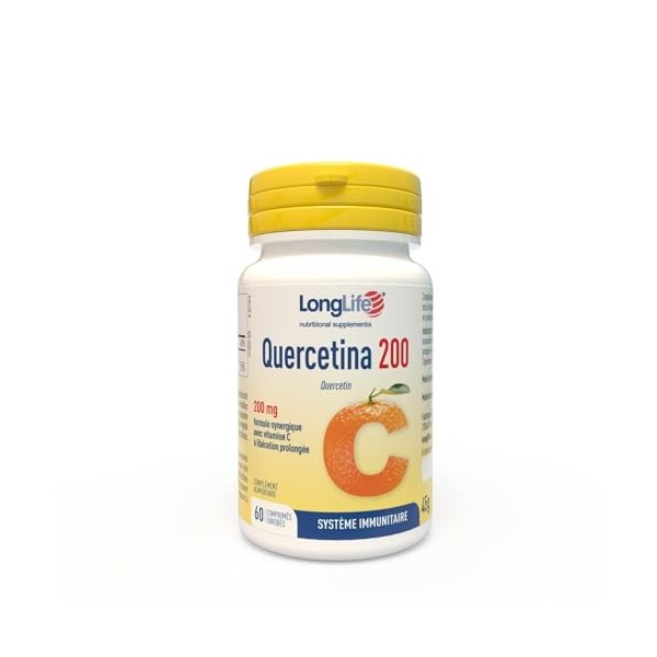 LongLife® Quercetina 200 | Haute dose avec vitamine C à libération prolongée | Défenses immunitaires | Réduction de la fatigu
