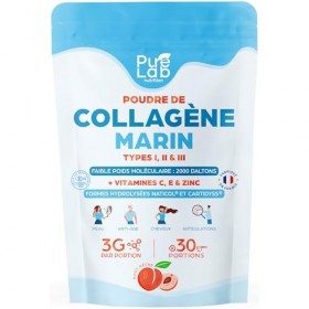 Collagène Marin poudre Types 1 2 3 + Vitamines C & E + Zinc, 30 portions, Peau & Articulations, Hydrolysé & Sans saveur, Pe