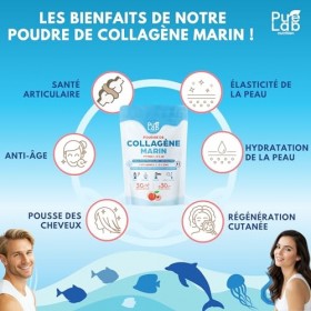 Collagène Marin poudre Types 1 2 3 + Vitamines C & E + Zinc, 30 portions, Peau & Articulations, Hydrolysé & Sans saveur, Pe